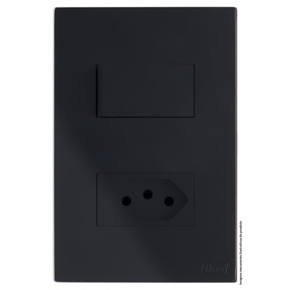 Conjunto 1 Interruptor Simples + 1 Tomada 10A 4x2 - RECTA Preto Black Satin Fosco